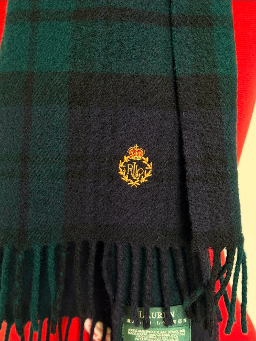 RARE Vintage Lauren Ralph Lauren Tartan Plaid Lambswool Scarf LRL Muffler Doen - Picture 4 of 5